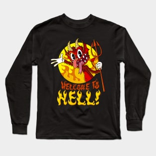 Blackcraft Satan Lucifer Vintage Cartoon Welcome to Hell Long Sleeve T-Shirt
